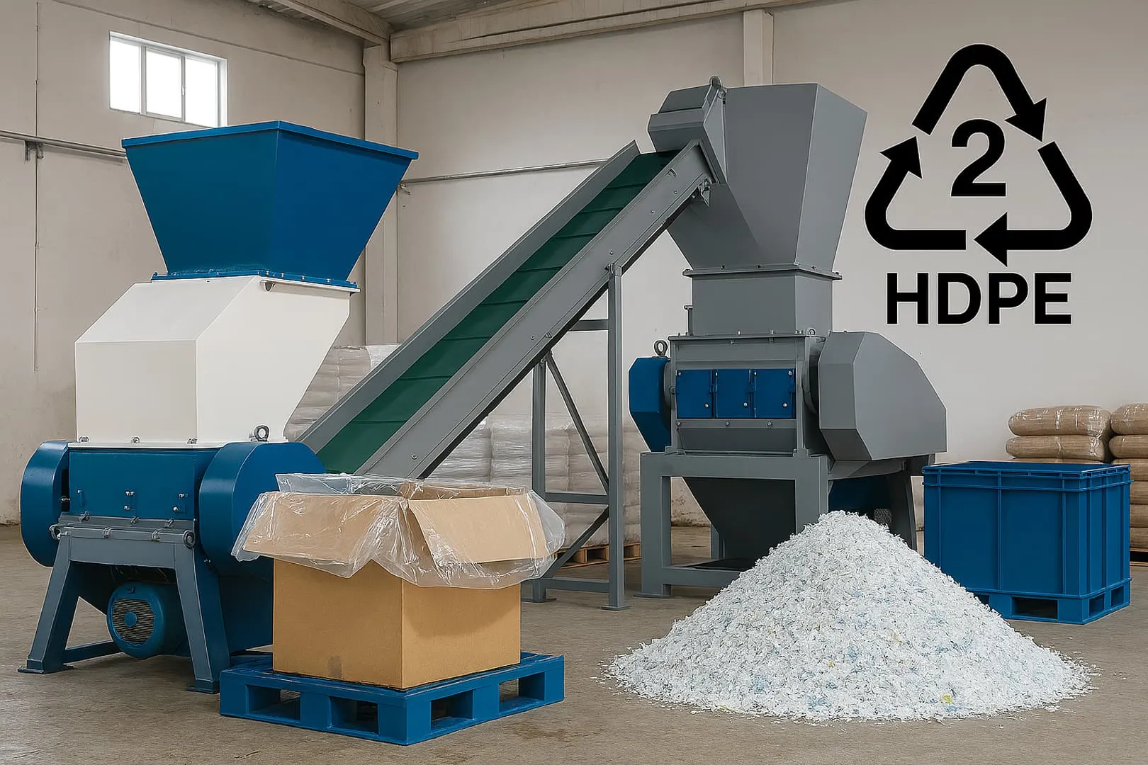 Ảnh: máy băm xay nhựa HDPE trong quy trình tái chế nhựa công nghiệp